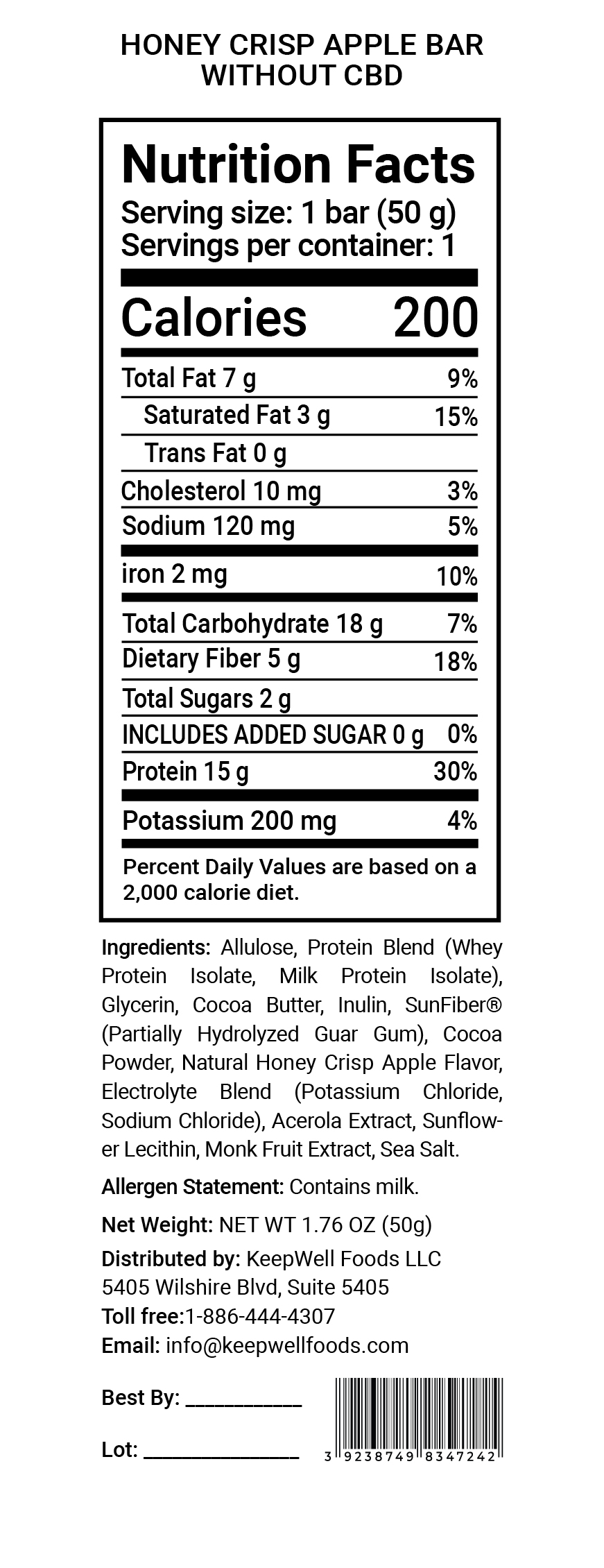 Honey Crisp Apple Protein Bar Nutrition Facts